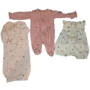 Carters Baby Girls Newborn 3 Piece Set Hedgehog Dragonfly Cherry Pink Cream NB